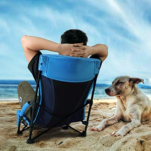 G4Free Low Sling Beach Chair, Folding Portable Beach Chair, Backpack Camping Chair for Adults with Mesh Back and Low Seat, Heavy Duty Reclining for Sand Camping (Blue)