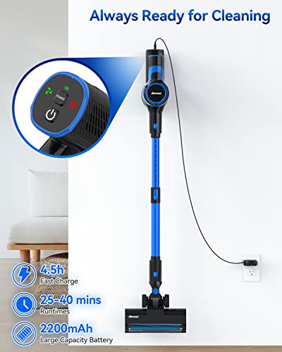 DEVOAC Cordless Vacuum Cleaner, Lightweight Vacuum Cleaner with Rechargeable Battery, Convenient 6 in 1 Stick Vacuum Cleaner with Powerful Suction, Handheld Vacuum for Carpet Hard Floor Pet Hair Home