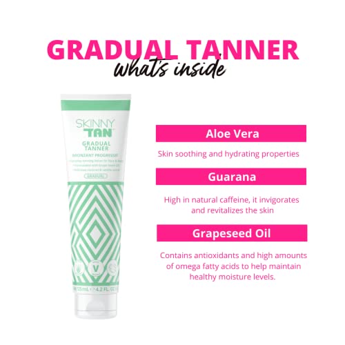 Skinny Tan Gradual Tanner - Lightweight, Fast-Absorbing Formula - Delicious Coconut and Vanilla Scent - Enriched with Aloe Vera and Guarana - Nourishes and Hydrates Skin - 4.2 oz Bronzer