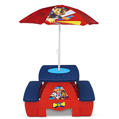 Delta Children 4 Seat Activity Picnic Table with Umbrella and Lego Compatible Tabletop, PAW Patrol