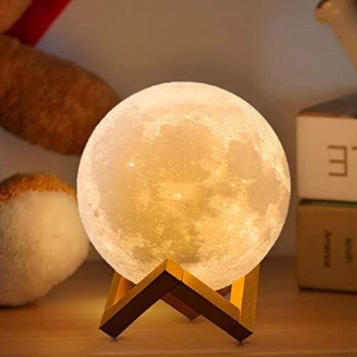 CPLA Moon Lamp 2023 Upgrade with Timing- 3D Printing Moon Night Light for Kids Adults Bedroom Space Decor Cool Gifts for Girls Boys- Wooden Stand & Remote/Touch Control 4.8 inch (Small)