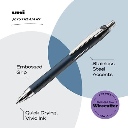 uni-ball Jetstream RT Retractable Ballpoint Pens Fine Point, 0.7mm, Assorted, 3 Pack