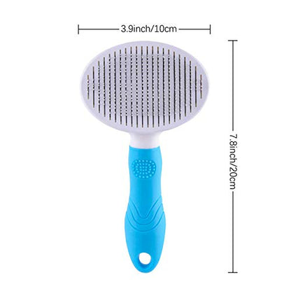 Cat Grooming Brush, Self Cleaning Slicker Brushes for Dogs Cats Pet Brush Tool Gently Removes Loose Undercoat, Mats Tangled Hair Massage-Self (Blue)