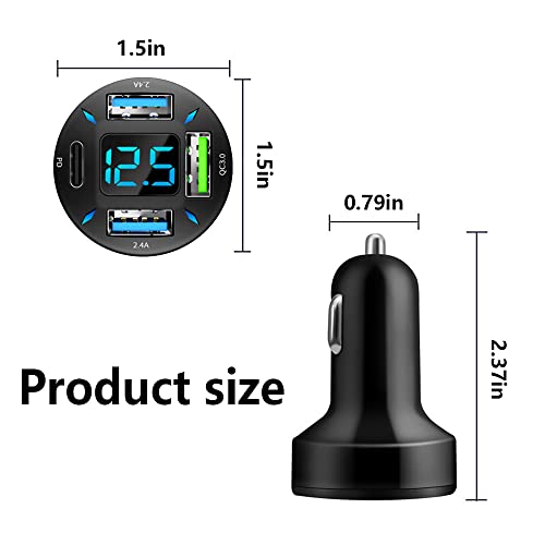 Car Charger 66W Super Fast Charging with USB PD&QC 3.0(Voltmeter&LED Lights) Universal Quick Charge for 12-24V Car Cigarette Lighter Plug,Compatible with iPhone 14 13 12,S22 S21 S20,iPad (BK351)