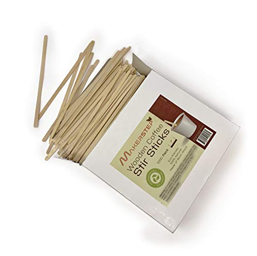 Makerstep 1000 Birch Wood Coffee Stirrers, 7 Inch Coffee Stir Sticks, Eco-friendly, Sturdy Wooden Sticks. Splinter Free, Round End. For Tea, Beverage, and Popsicle.