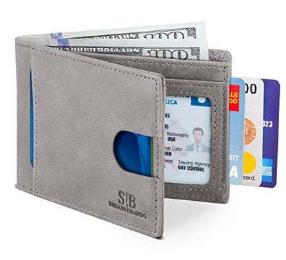 SERMAN BRANDS RFID Blocking Slim Bifold Genuine Leather Thin Minimalist Front Pocket Wallets for Men Billfold Wallet Men Gift (Slate Gray 2.0)