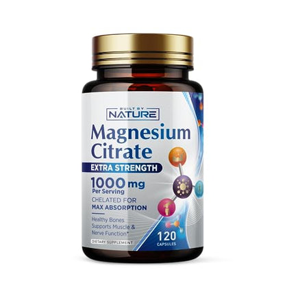 Magnesium Citrate 1000mg - Max Absorption & High Potency Magnesium Complex Supplement for Heart, Muscle, Nerve, Bone Health & Stress Relief - Non-GMO, Gluten-Free - 120 Vegan Capsules