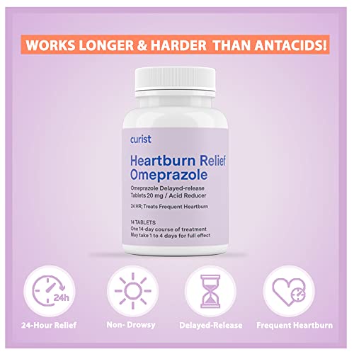 Curist Omeprazole 20mg Tablets - 42 Count Delayed-Release Tablets - Acid Reflux Medicine for Heartburn Relief