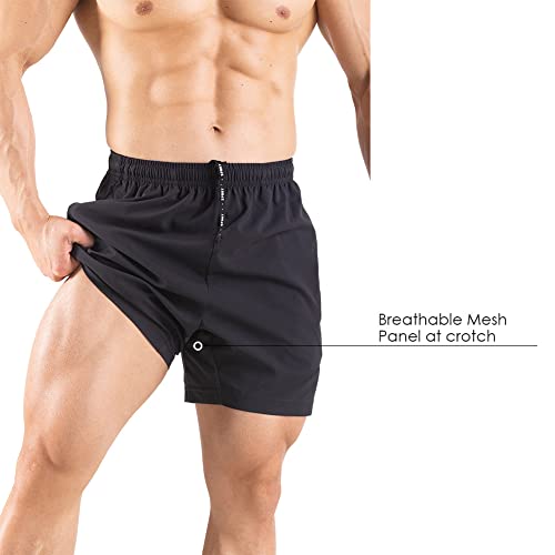 Gaglg Men's 5" Running Shorts 2 Pack Quick Dry Athletic Workout Gym Shorts with Zipper Pockets Black/Green,Large