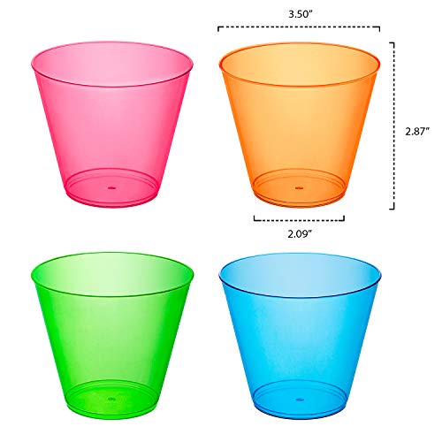 Party Essentials Plastic Cups, 50-Count, Assorted Neon