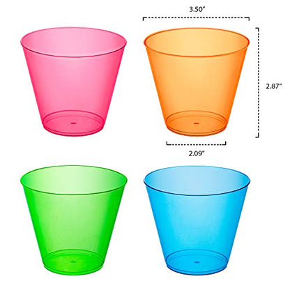 Party Essentials Plastic Cups, 50-Count, Assorted Neon