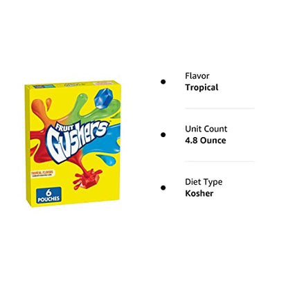 Gushers Fruit Flavored Snacks, Tropical, Gluten Free, 0.8 oz, 6 ct