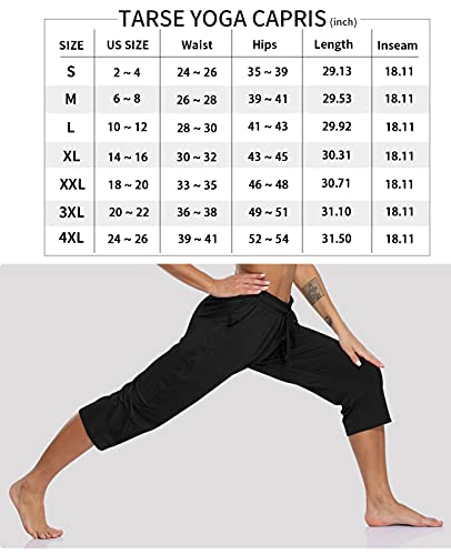 TARSE Womens Yoga Pants Plus Size Capris Stretch Workout Exercise Sweatpants Loose Sweat Crop Pants Pockets (Black,4XL), Soft