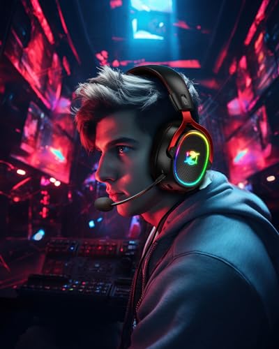 Ozeino Wireless Gaming Headset for PS5 PS4 PC Laptop Switch -7.1 Surround Sound, Detachable Noise-Canceling Mic, 40H Playtime, 50mm Driver