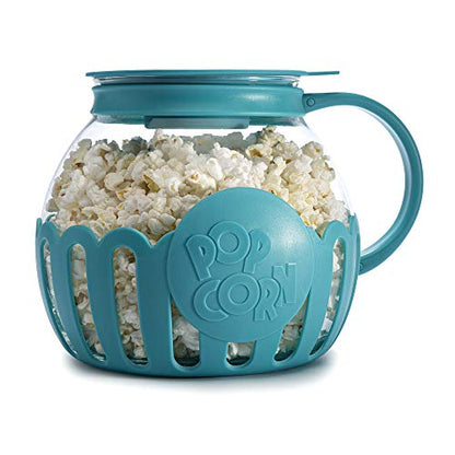 Ecolution Patented Micro-Pop Microwave Popcorn Popper with Temperature Safe Glass, 3-in-1 Lid Measures Kernels and Melts Butter, Made Without BPA, Dishwasher Safe, 3-Quart, Teal