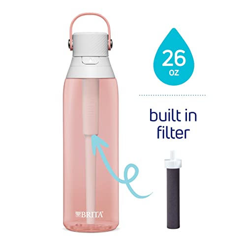 Brita Premium Filtered Water Bottle with Straw, Reusable, BPA Free Plastic, Blush, 26 Ounce,1 count