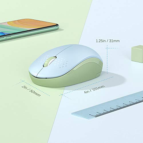 seenda Wireless Mouse, 2.4G Noiseless Mouse with USB Receiver Portable Computer Mice for PC, Tablet, Laptop - Light Blue&Olive Green