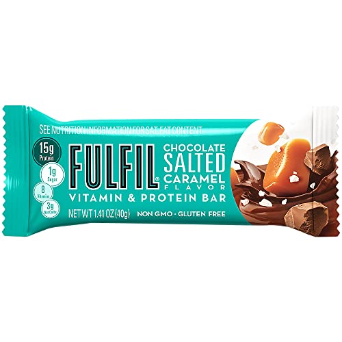 FULFIL Vitamin and Protein Bars, Chocolate Salted Caramel, Snack Sized Bar with 15g Protein and 8 Vitamins Including Vitamin C, 12 Counts