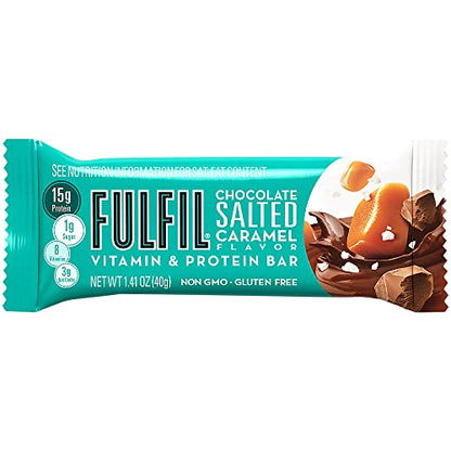 FULFIL Vitamin and Protein Bars, Chocolate Salted Caramel, Snack Sized Bar with 15g Protein and 8 Vitamins Including Vitamin C, 12 Counts