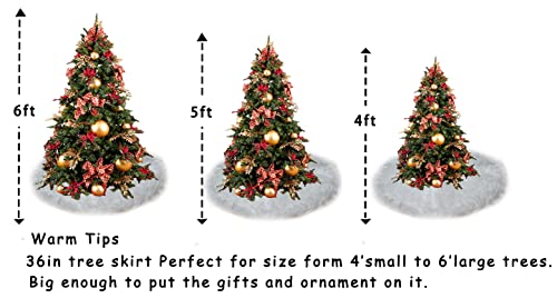 36Inch White Christmas Tree Skirt- Faux Fur Plush Skirt Christmas Tree Decoration Holiday Party Indoor Outdoor Christmas Decorations for Merry Christmas