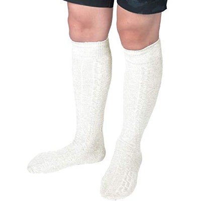 Long Embroidered German Bavarian Socks Lederhosen Socks for Traditional Oktoberfest Outfit Costume Trachten (White, L)