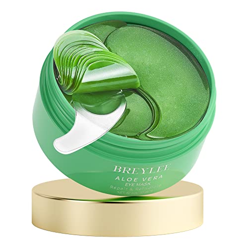 BREYLEE Aloe Vera Eye Masks - 60 Pcs - Reduce Puffy Eyes & Dark Circles, Firm & Improve Under Eye Skin, Pure Natural Extracts for Youthful Appearance & Reduction of Fine Lines and Wrinkles.