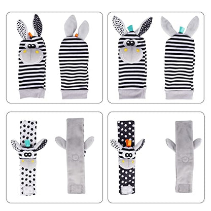 Avos-Deals-Global Baby Rattle Socks Wrist Strap Rattles Set, Cute Baby Animal Development Toy Gift for Newborn Babies, Black and White Foot Finder Sensory Set…