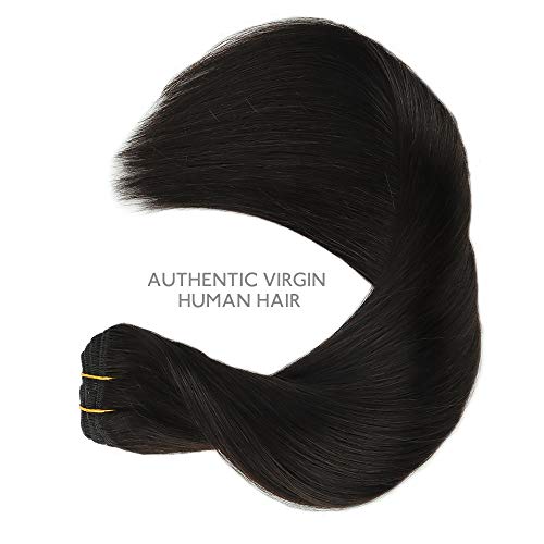 WENNALIFE Clip in Human Hair Extensions, 18 Inch 120g 7pcs Natural Black Hair Extensions Clip In Human Hair Remy Clip in Hair Extensions Real Human Hair Double Weft