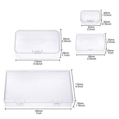 Goodma 24 Pieces Mixed Sizes Rectangular Empty Mini Clear Plastic Organizer Storage Box Containers with Hinged Lids for Small Items and Other Craft Projects