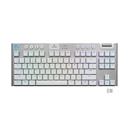 Logitech G915 TKL Tenkeyless Lightspeed Wireless RGB Mechanical Gaming Keyboard, Low Profile Switch Options, Lightsync RGB, Advanced Wireless and Bluetooth Support - Tactile, White