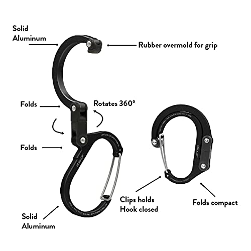 GEAR AID HEROCLIP Carabiner Clip and Hook (Mini) for Travel, Luggage, Purse and Small Bags, Stealth Black