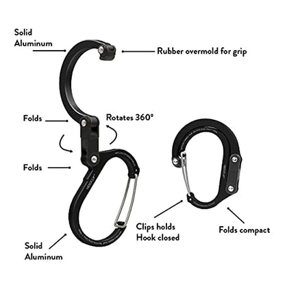 GEAR AID HEROCLIP Carabiner Clip and Hook (Mini) for Travel, Luggage, Purse and Small Bags, Stealth Black