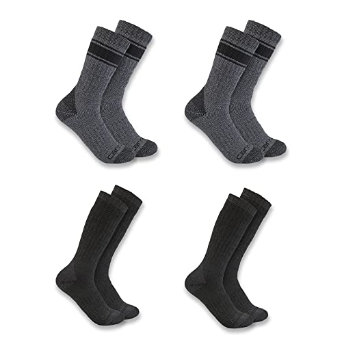 Carhartt Men's Heavyweight Crew Sock 4 Pack, Assorted 1 Black, Large