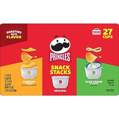 Pringles Potato Crisps Chips, Lunch Snacks, On-the-Go Snacks, Snack Stacks, Variety Pack, 19.3oz Box (27 Cups)