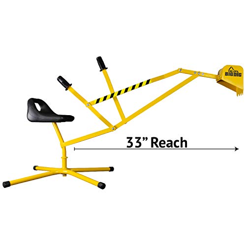 The Big Dig Sandbox Digger Excavator Crane with 360 Degree Rotation with Base Great for Sand, Dirt and Snow, Steel Outdoor Play Toy, Yellow