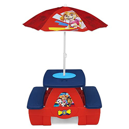 Delta Children 4 Seat Activity Picnic Table with Umbrella and Lego Compatible Tabletop, PAW Patrol