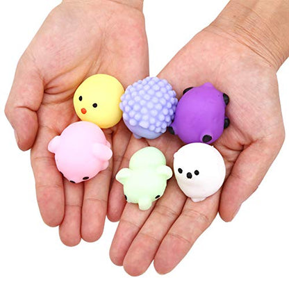 KINGYAO Squishies Squishy Toy 24pcs Party Favors for Kids Mochi Squishy Toy moji Kids Mini Kawaii squishies Mochi Stress Reliever Anxiety Toys Easter Basket Stuffers fillers with Storage Box