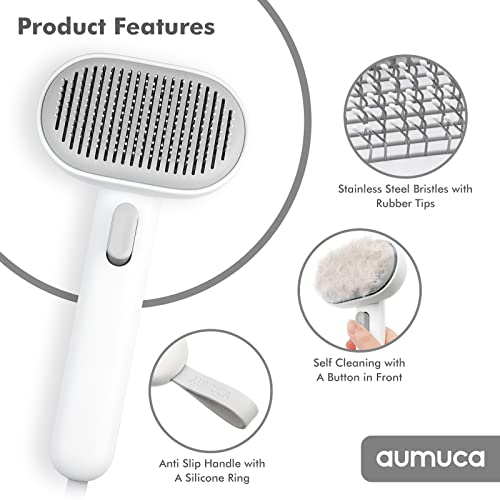 aumuca Cat Brush with Release Button, Cat Brushes for Indoor Cats Shedding, Cat Brush for Long or Short Haired Cats, Cat Grooming Brush Cat Comb for Kitten Rabbit Massage Removes Loose Fur