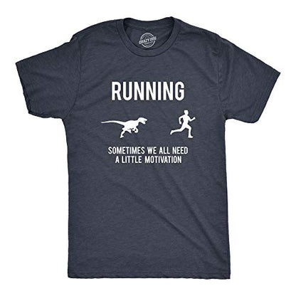 Mens Running Motivation Raptor Chase T Shirt Funny Dinosaur Tee Nerdy Graphic Crazy Dog Men's Novelty T-Shirts with Dinosaur Sayings for Exercise Soft Comfortable Funny T Shirts Heather Navy L