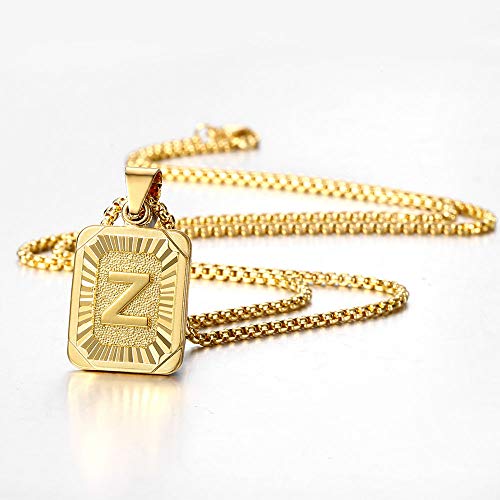 Trendsmax Initial Letter Pendant Necklace for Mens Womens Gold Plated Letter A Pendant Necklace Stainless Steel Box Link Chain 22inch