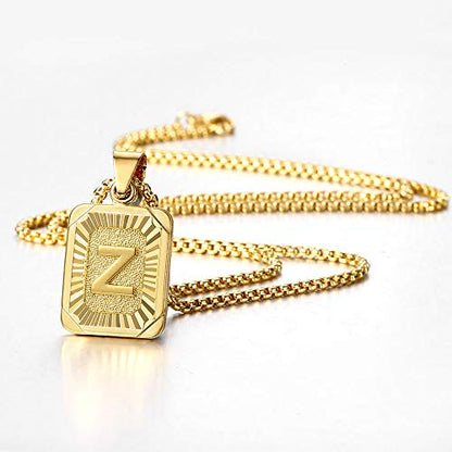 Trendsmax Initial Letter Pendant Necklace for Mens Womens Gold Plated Letter A Pendant Necklace Stainless Steel Box Link Chain 22inch