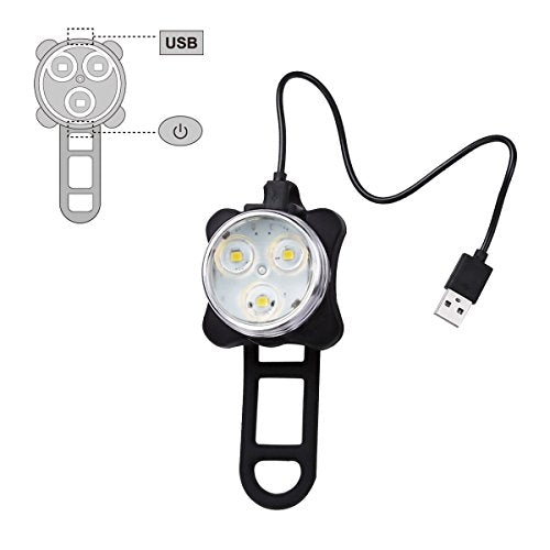 Ascher USB Rechargeable Bike Light Set,Super Bright Front Headlight and Rear LED Bicycle Light,650mah Lithium Battery,4 Light Mode Options(2 USB Cables and 4 Strap Included)