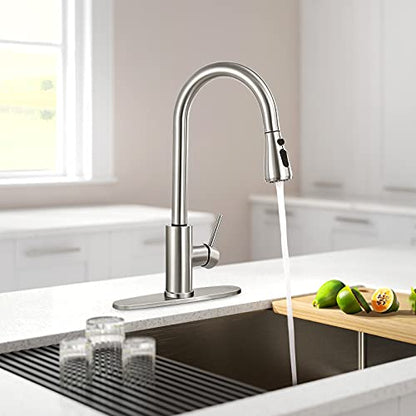 Qomolangma Kitchen Faucet with Pull Down Sprayer, Single Level Stainless Steel Kitchen Sink Faucets, Single Handle High Arc Brushed Nickel Pull Out Kitchen Faucet