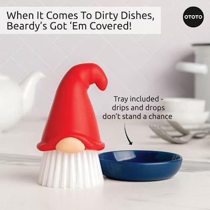 New!! Beardy Dish Brush by OTOTO - Kitchen Scrubbers for Dishes, Kitchen Scrub Brush for Cleaning Dishes, Dish Scrubber Brush - Gnome Gifts, Cute Kitchen Accessories, Funny Kitchen Gadgets