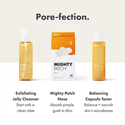 Mighty Patches for nose pores from Hero Cosmetics - XL Hydrocolloid Pimples, Zits and Oil - Dermatologist-Approved Overnight pore Strips to Absorb Acne nose Gunk (10 Count)