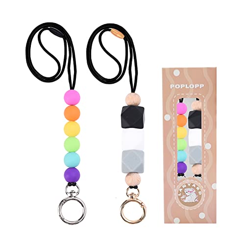 POPLOPP 2PCS Teacher Lanyards for ID Badges and Keys, Cute Silicone Beaded Lanyard for Women Nurse Employees Students