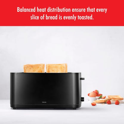 ZWILLING Enfinigy 2 Long Slot Toaster, 4 Slices with Extra Wide 1.5" Slots for Bagels, 7 Toast Settings, Even Toasting, Reheat, Cancel, Defrost, Black