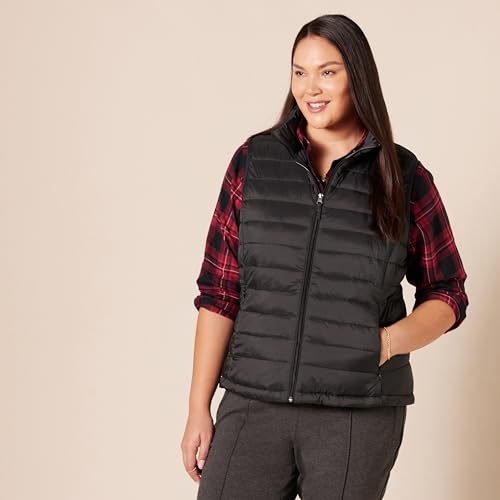 Amazon Essentials Women's Lightweight Water-Resistant Packable Puffer Vest, Black, Medium