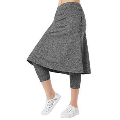 Women Knee Length Skirts with Leggings,Skirted Leggings Skorts Capris for Women Zipper Pockets(Grey Charcoal S)