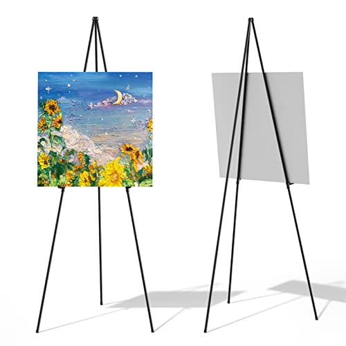 Thicken Display Easel Stand for Wedding - 63" Instant Tripod Collapsible Portable Sturdy Floor Easel - Easy Folding Adjustable Poster Metal Stand for Signs, Display Show, Artist, Art, Painting - Black